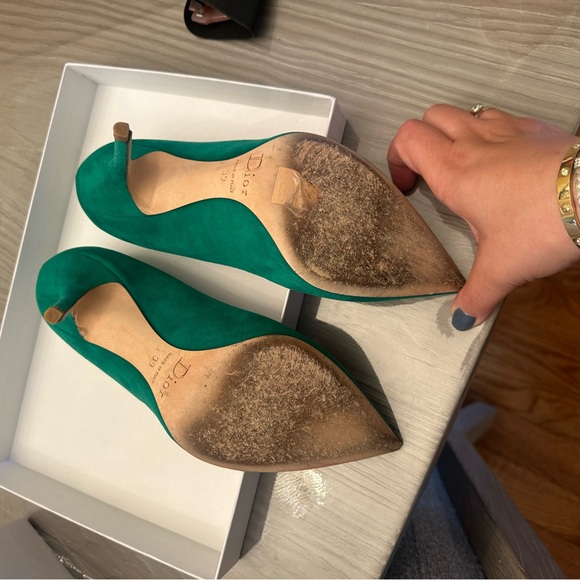 Christian Dior Emerald Suede Pointed Toe Pumps - Picture 7 of 10